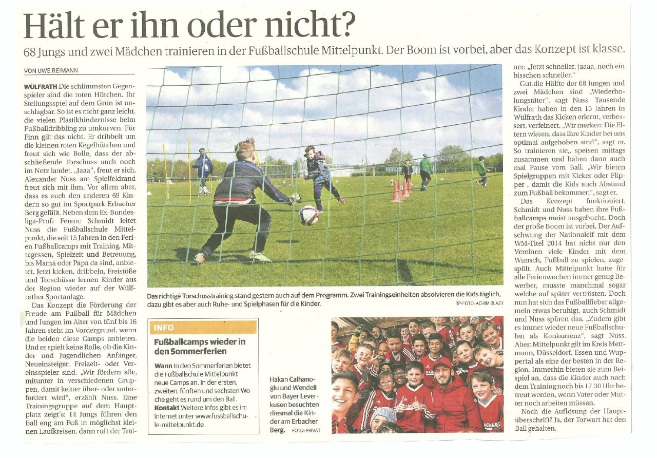 Pressebericht über Fussballcamp von Fussballschule Mittelpunkt